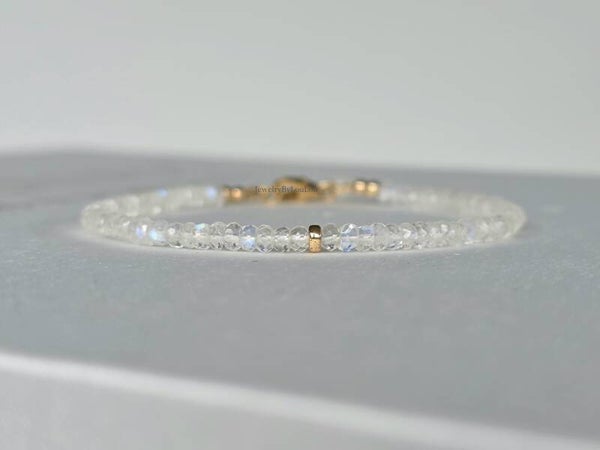 Moonstone beaded bracelet, 14k gold-filled - 925 sterling silver