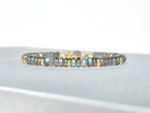 Labradorite beaded bracelet, 14k gold-filled - 925 sterling silver