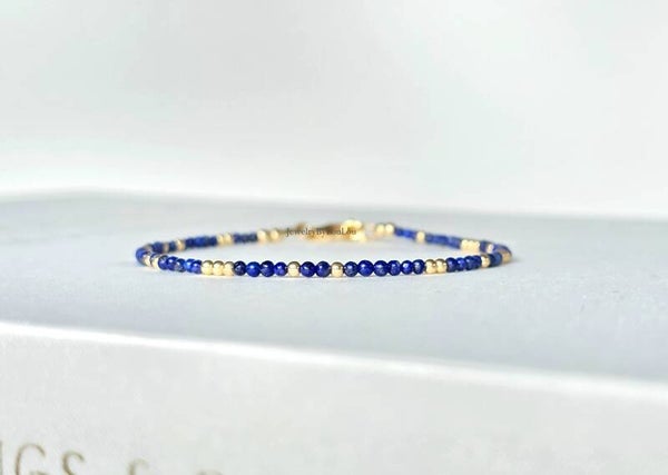 Lapis Lazuli beaded bracelet, 14k goldfilled - 925 sterling silver