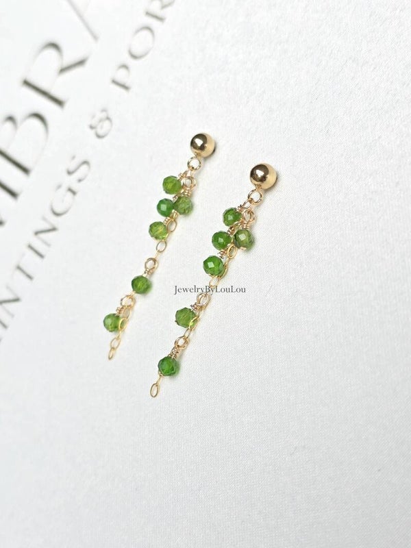 Green diopside earrings, 14k gold-filled - 925 sterling silver