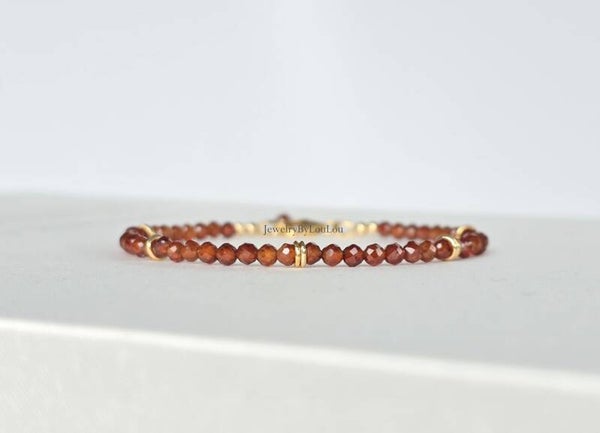Hessonite Garnet beaded bracelet, 14k gold-filled - 925 sterling silver