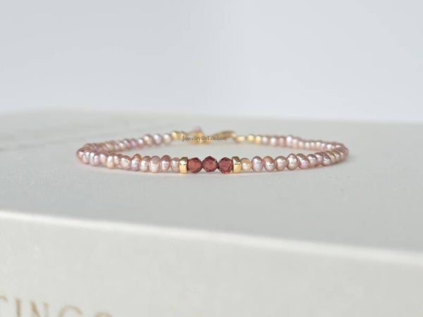 Hessonite Garnet beaded bracelet, 14k gold-filled - 925 sterling silver