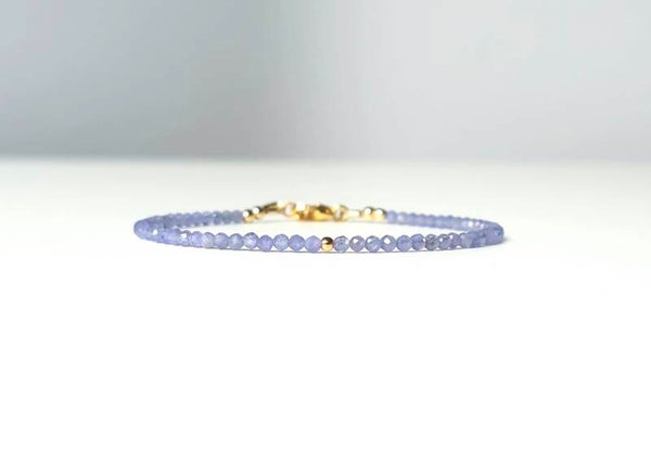 Natuurlijke Tanzaniet armband 2mm, 14k goldfilled - 925 sterling zilver