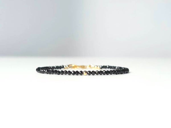 Zwarte Toermalijn kralen armband, 14k goldfilled - 925 sterling zilver