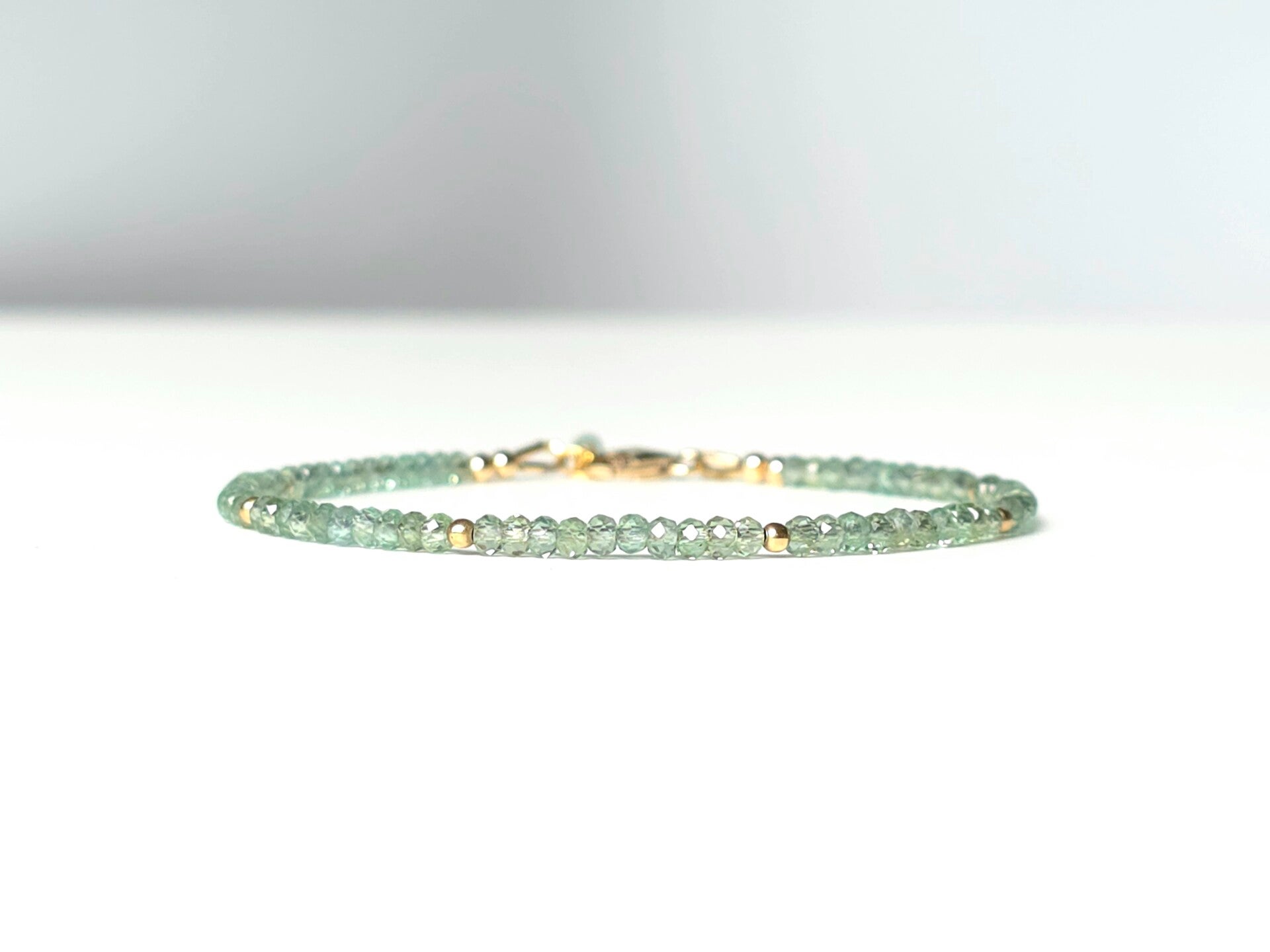 Groene Apatiet kralen armband, 14k goldfilled - 925 sterling zilver