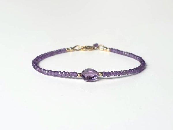 Amethist kralen armband, 14k goldfilled - 925 sterling zilver