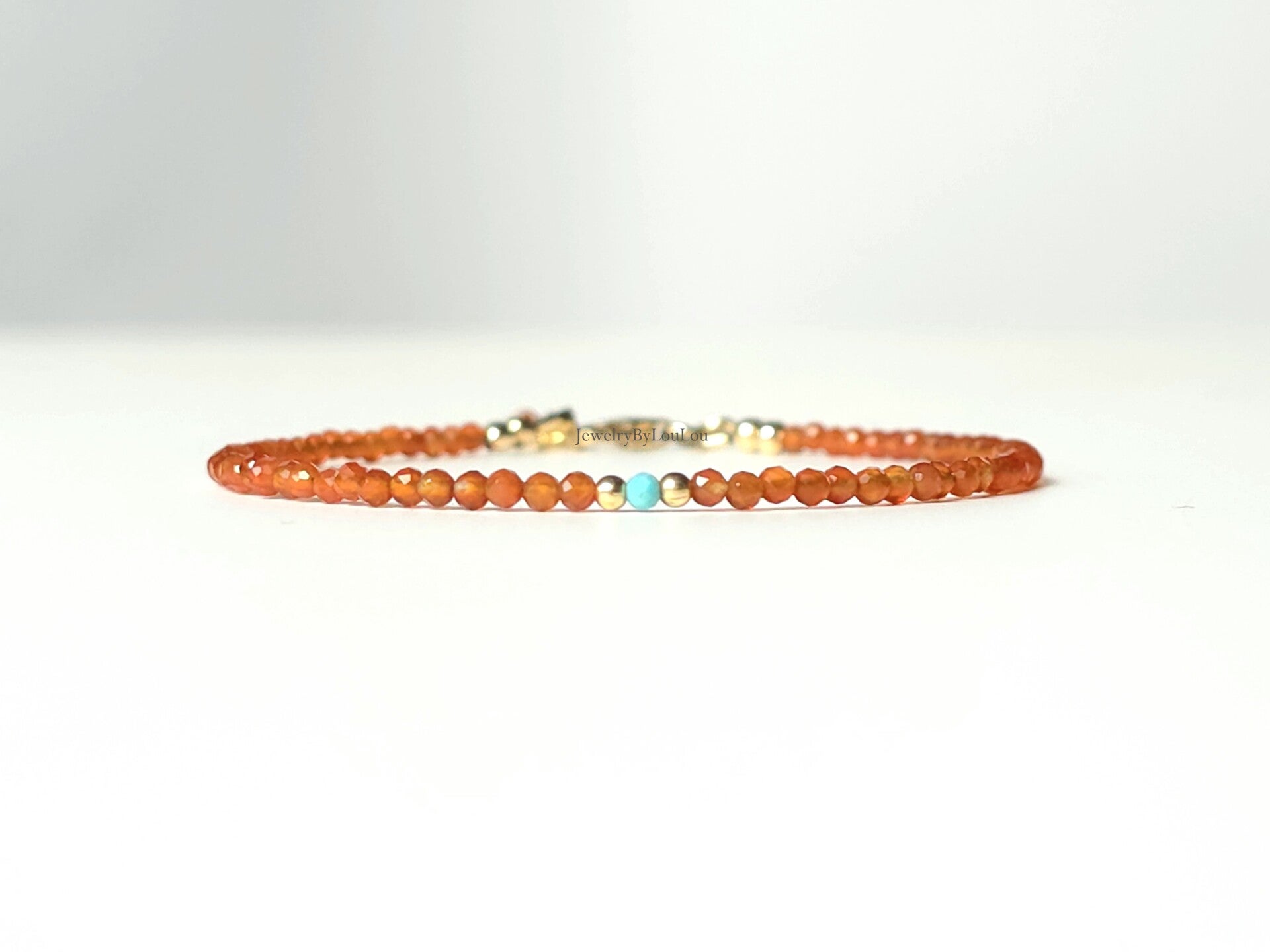 Carneool en Turkoois armband 2mm, 14k goldfilled - 925 sterling zilver