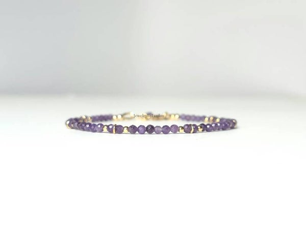 Lepidoliet kralenarmband 2mm, 14k goldfilled - 925 sterling zilver