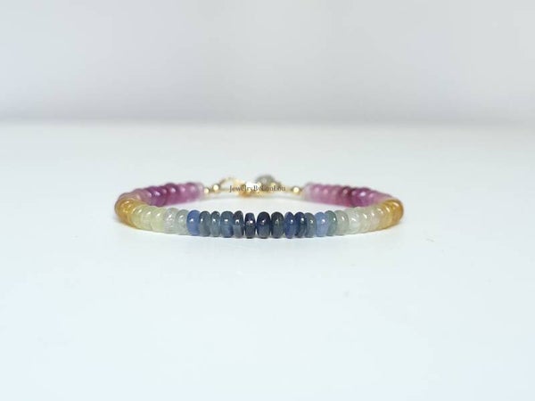 Multi Saffier kralen armband, 14k goldfilled - 925 sterling zilver