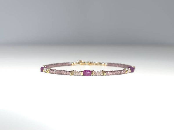 Zirkoon, ruwe diamant en Robijn kralen armband, 14k goldfilled - 925 sterling zilver