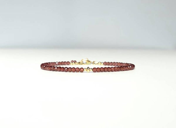 Malaya Granaat kralenarmband, 14k goldfilled - 925 sterling zilver