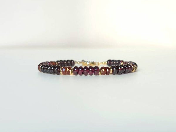 Rode Granaat kralenarmband, 14k goldfilled, 925 sterling zilver
