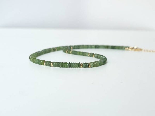Natuurlijke groene Jade ketting, 14k goldfilled - 925 sterling zilver