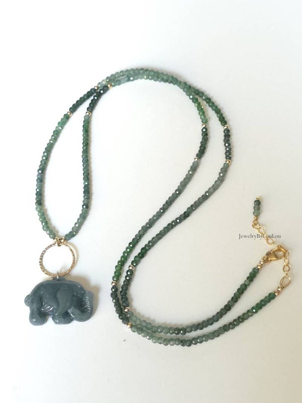 Natuurlijke  Guatemalteekse blauwgroene Jade ketting, 14k goldfilled