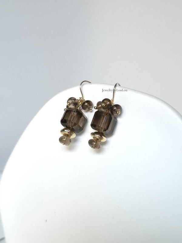 Rookkwarts oorbellen, 14k goldfilled - 925 sterling zilver
