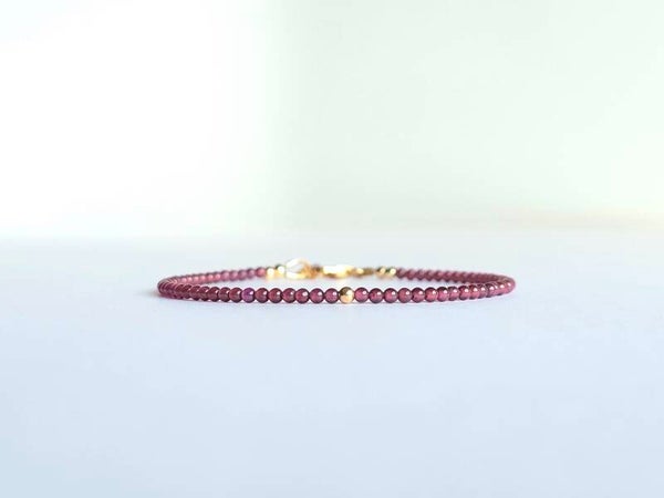 Rhodoliet Granaat kralenarmband 2mm, 14k goldfilled - 925 sterling zilver