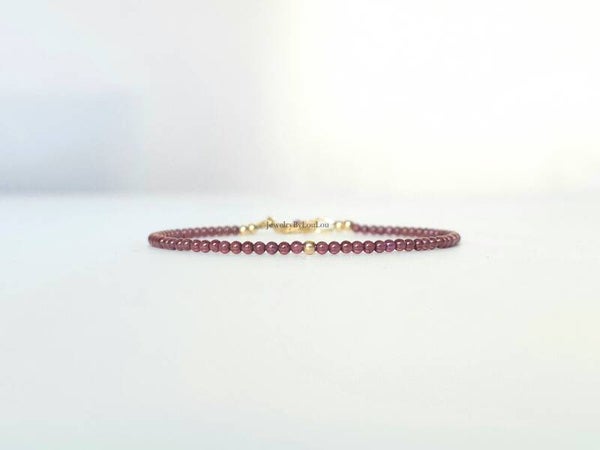Rhodoliet Granaat kralenarmband 2mm, 14k goldfilled - 925 sterling zilver