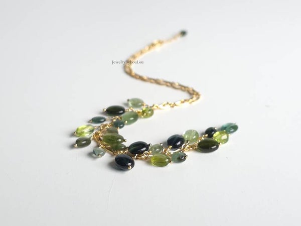 Groene Toermalijn, Spinel en Peridoot ketting, 14k goldfilled - 925 sterling zilver
