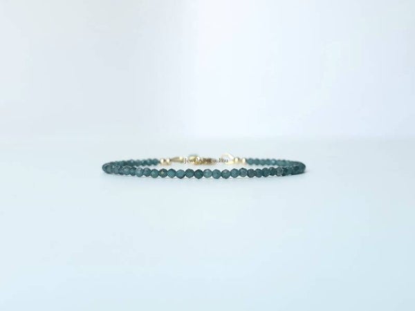 Blauwe Toermalijn kralen armband 2,5mm, 14k goldfilled - 925 sterling zilver
