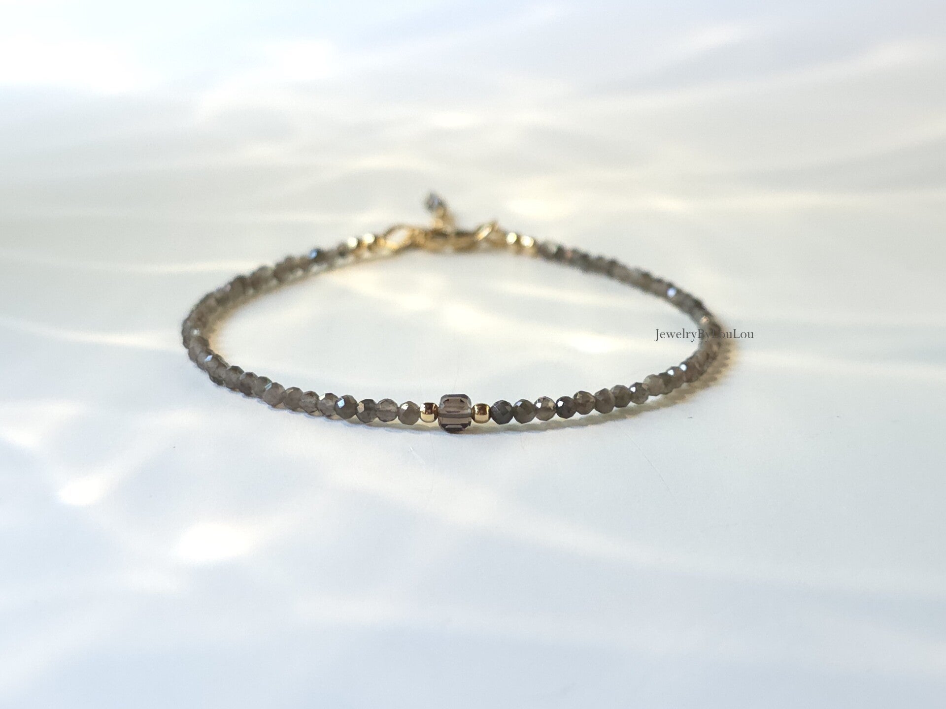 Zilver Obsidiaan en Rookkwarts kralen armband, 14k goldfilled - 925 sterling zilver