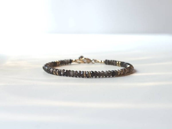 Zilver Obsidiaan kralen armband, 14k goldfilled - 925 sterling zilver