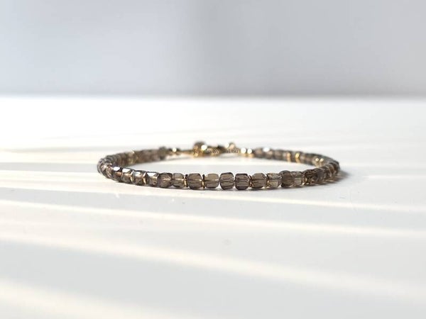 Rookkwarts kralen armband, 14k goldfilled - 925 sterling zilver