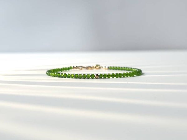 Groene Jade kralen armband, 14k goldfilled - 925 sterling zilver