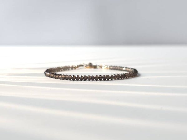 Rookkwarts kralen armband, 14k goldfilled - 925 sterling zilver