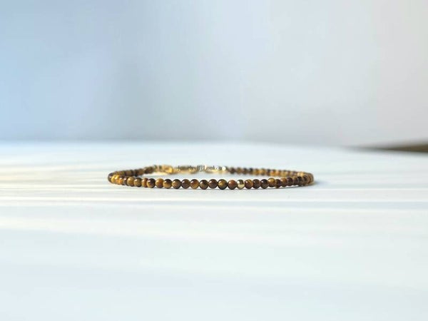 Tijgeroog kralen armband, 14k goldfilled - 925 sterling zilver