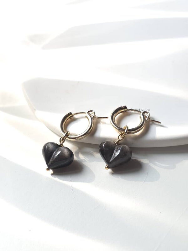 Zilver Obsidiaan oorbellen, 14k goldfilled - 925 sterling zilver