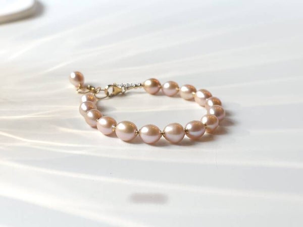 Zacht roze zoetwaterparel armband, 14k goldfilled - 925 sterling zilver