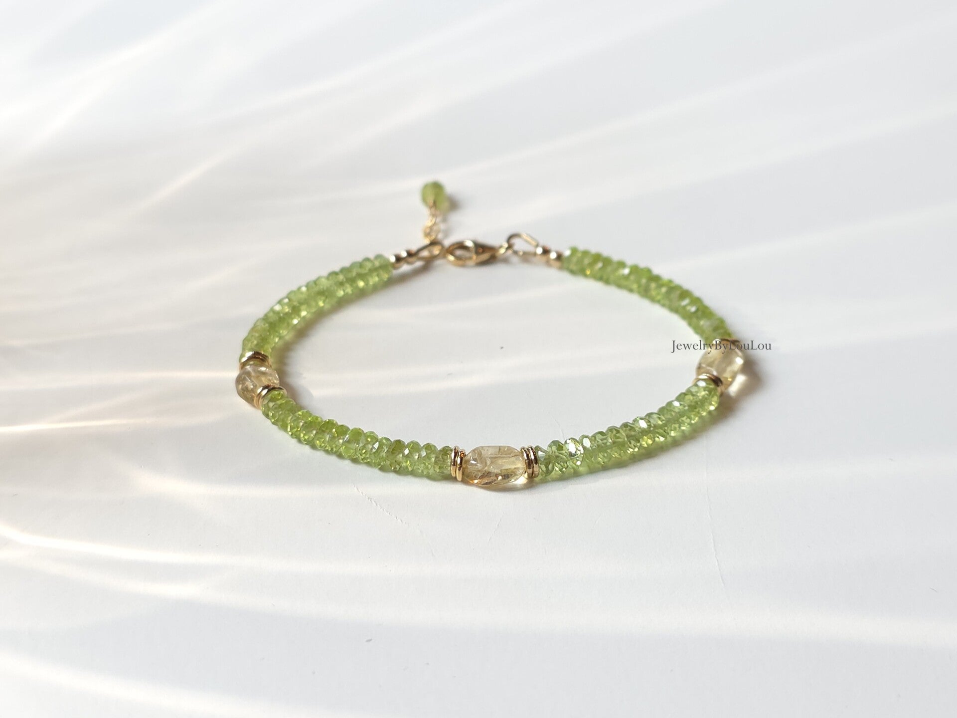 Peridoot en scapoliet kralen armbanden, 14k goldfilled - 925 sterling zilver