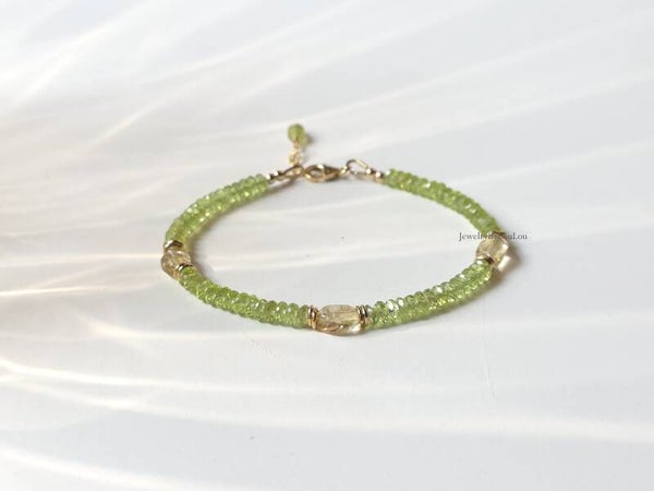 Peridoot en scapoliet kralen armbanden, 14k goldfilled - 925 sterling zilver