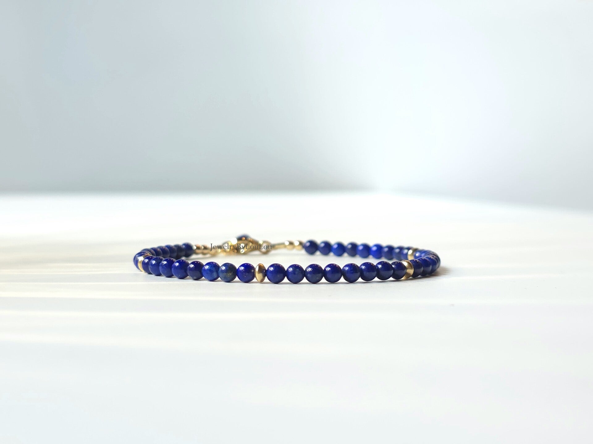 Lapis Lazuli kralen armband, 14k goldfilled - 925 sterling zilver