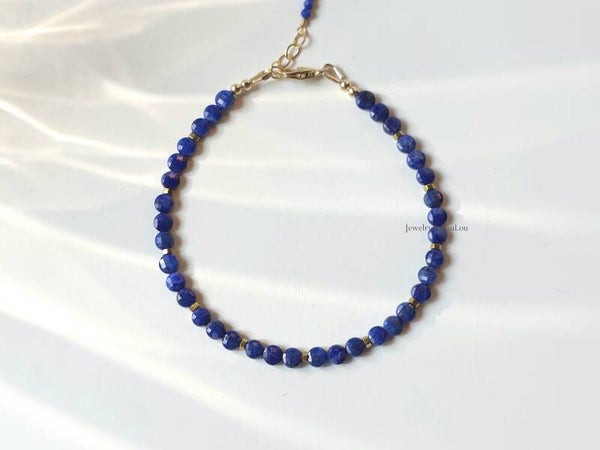 Lapis Lazuli kralen armband, 14k goldfilled - 925 sterling zilver