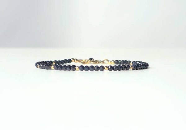 Donkerblauwe Saffier kralen armband, 14k goldfilled - 925 sterling zilver