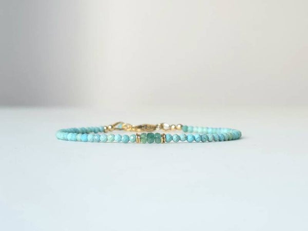 Turkoois en Smaragd armband 2mm, 14k goldfilled - 925 sterling zilver