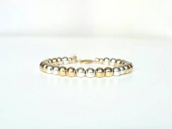 14k goldfilled en 925 sterling zilveren kralen armband 6mm