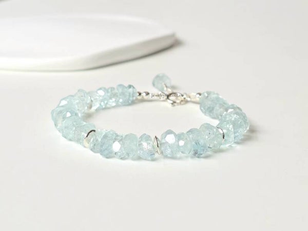 Aquamarine beaded bracelet, 14k goldfilled - 925 sterling silver
