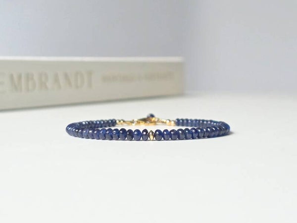Blue sapphire beaded bracelet, 14k gold-filled - 925 sterling silver