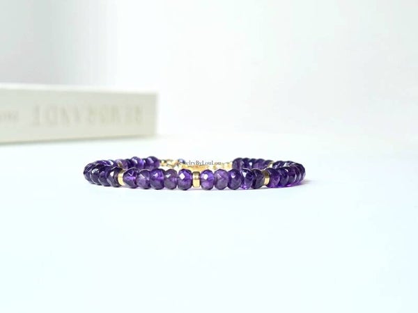 Amethyst beaded bracelet, 14k gold-filled - 925 sterling silver