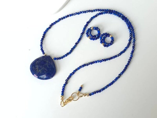 GERESERVEERD Lapis Lazuli ketting en oorringen, 14k goldfilled