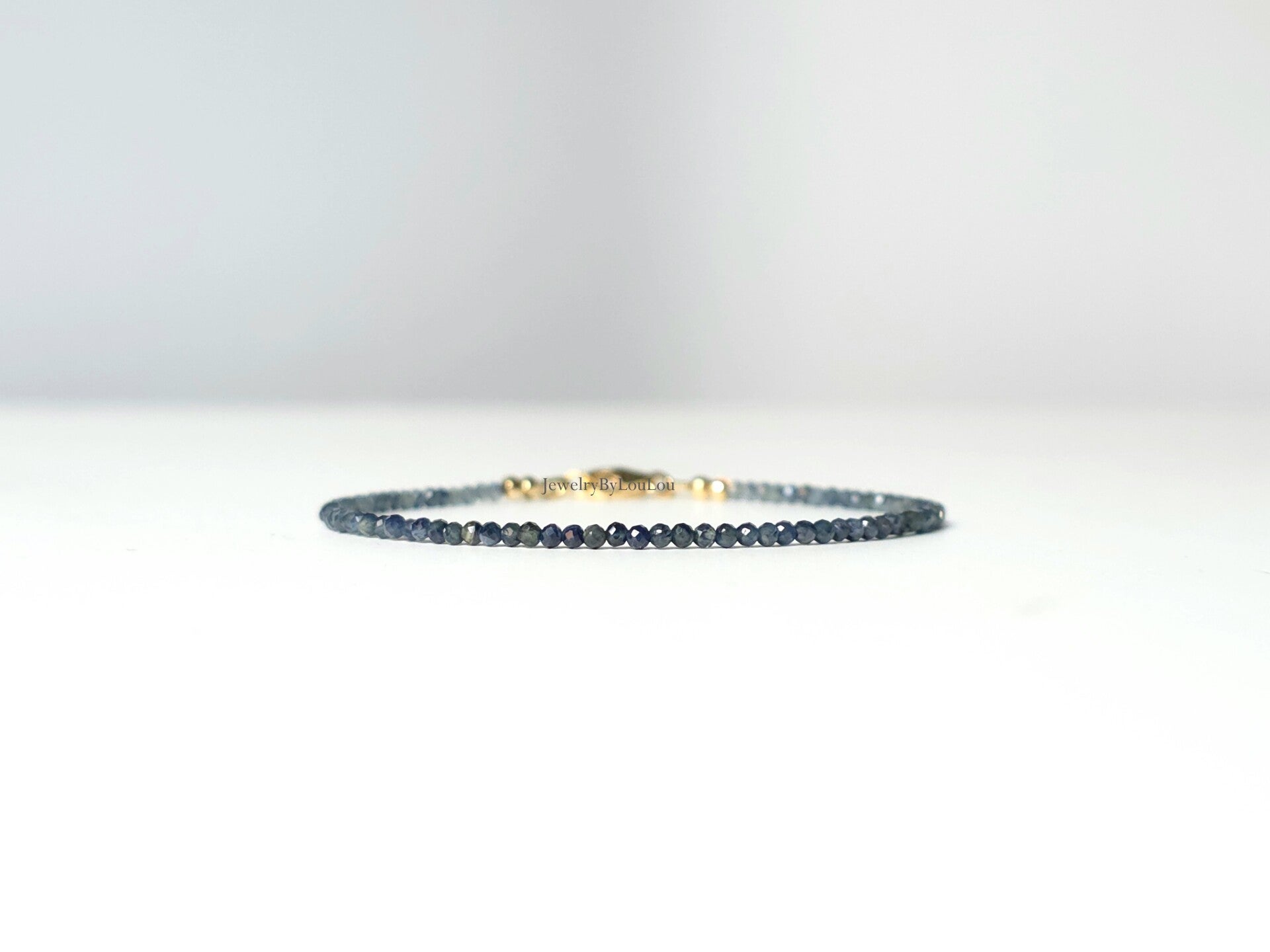 Donkerblauwe Saffier kralen armband, 14k goldfilled - 925 sterling zilver