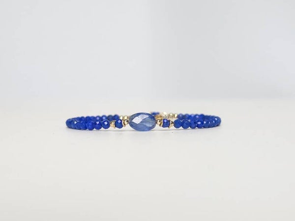 Lapis Lazuli en Kyaniet kralen armband, 14k goldfilled - 925 sterling zilver