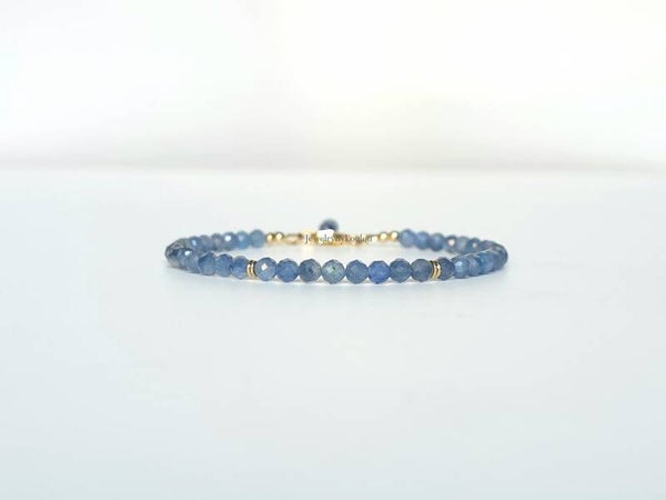 Blauwe Kyaniet kralen armband, 14k goldfilled - 925 sterling zilver