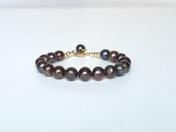 Bronzen parelarmband, 14k goldfilled - 925 sterling zilver