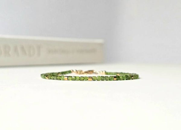 Chrome diopside beaded bracelet, 14k gold-filled - 925 sterling silver