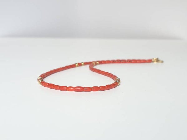 Natuurlijke rode Koraal kralen ketting, 14k goldfilled, 925 sterling zilver