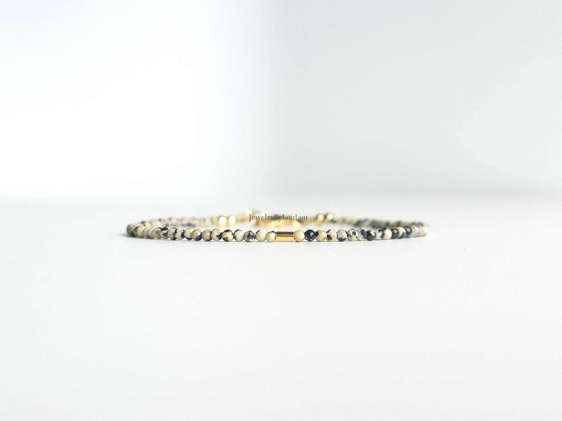 Dalmatiër Jaspis kralen armband, 14k goldfilled - 925 sterling zilver