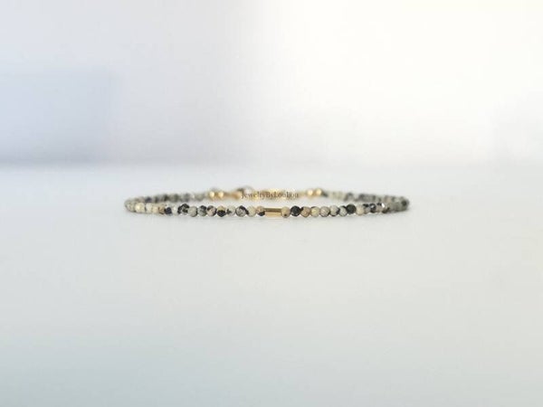 Dalmatiër Jaspis kralen armband, 14k goldfilled - 925 sterling zilver